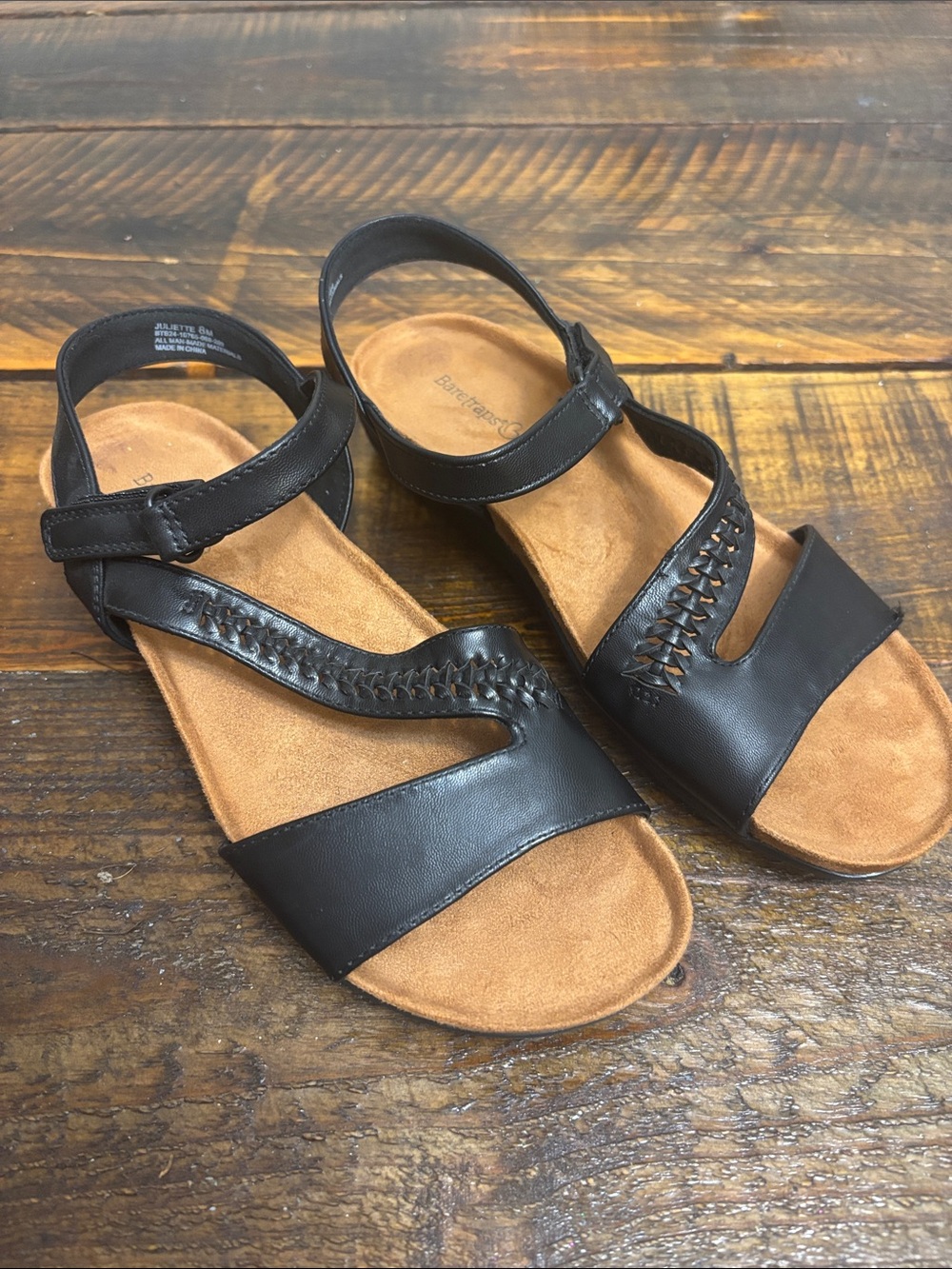 BareTraps Black  Ankle-Strap Sandals with Woven Detail, size 8M